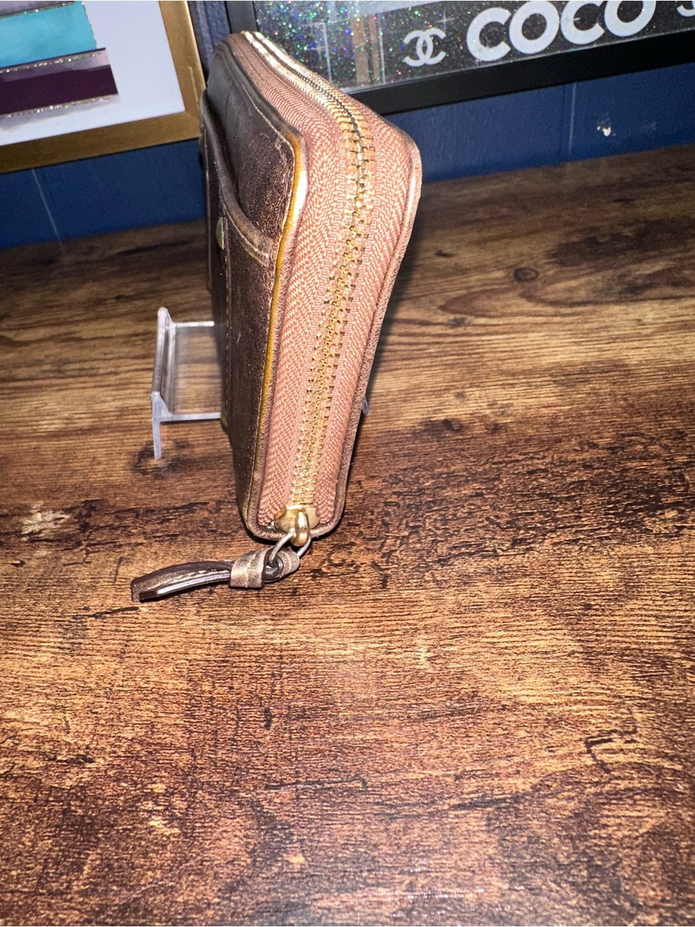 COACH Zoe Vintage Metallic Legacy Bronze Leather Zip Wallet with Buckle Detail - Picture 4 of 12